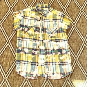 Tye-dye country button-up, sleeve cut
